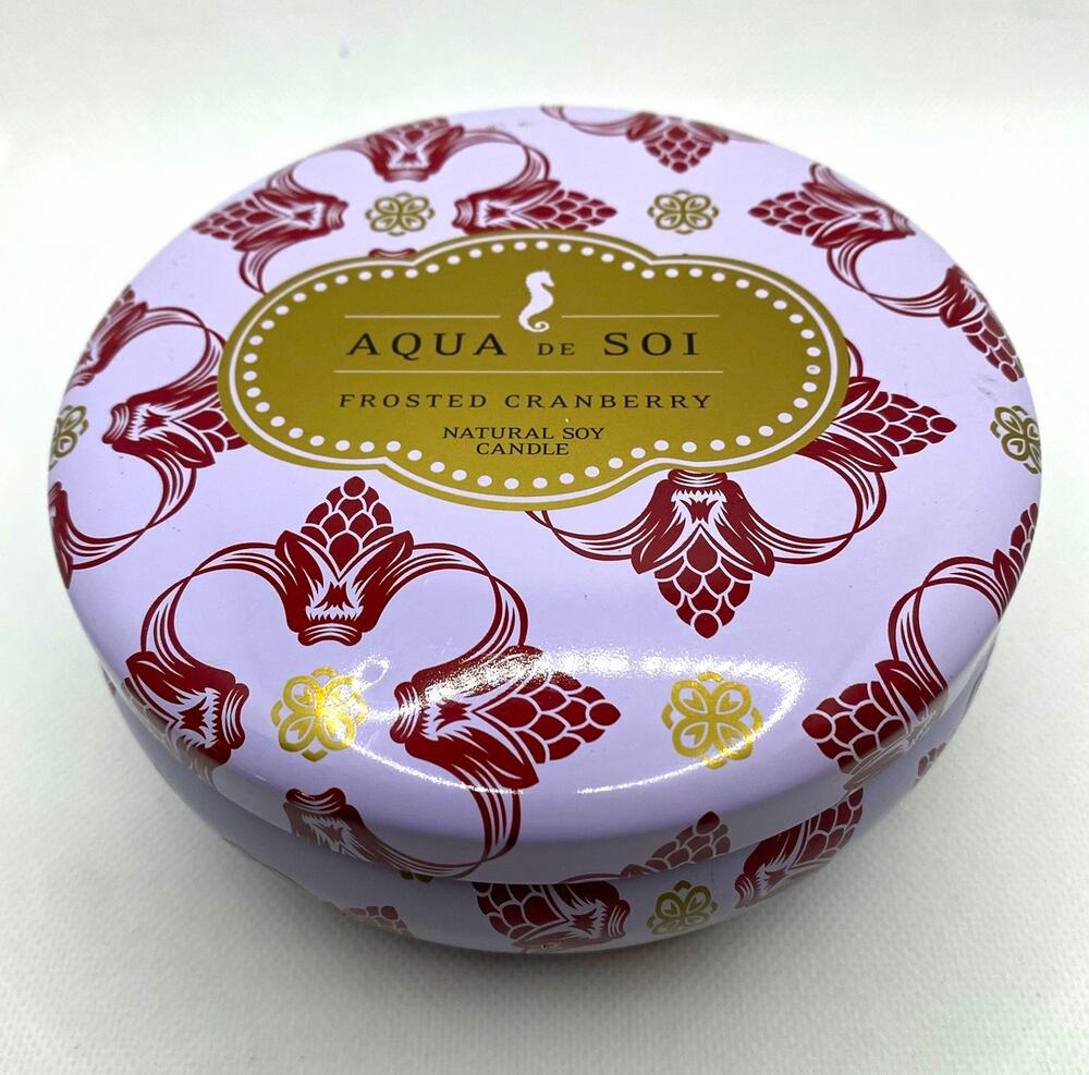 Aqua de Soi Frosted Cranberry Soy Wax 3-Wick Tin Container Candle 21 oz